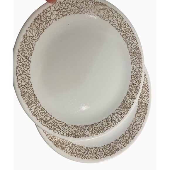Vintage Corelle Ware Brown Woodland Floral 10 1/4" Dinner Plates White Brown - Picture 1 of 8